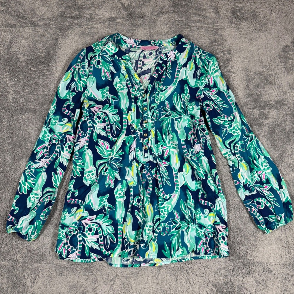 Lilly Pulitzer Harbour Island Tunic Multicolor Green Rayon Womens Size XXS
